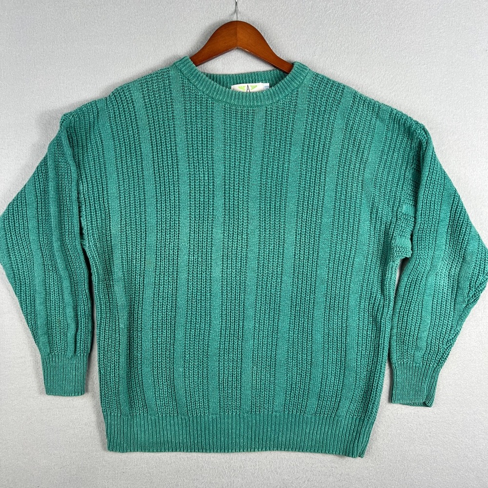 VTG American Weekend Knit Sweater Mens L‎ 1990s Ramie Cotton Crew Neck Textured